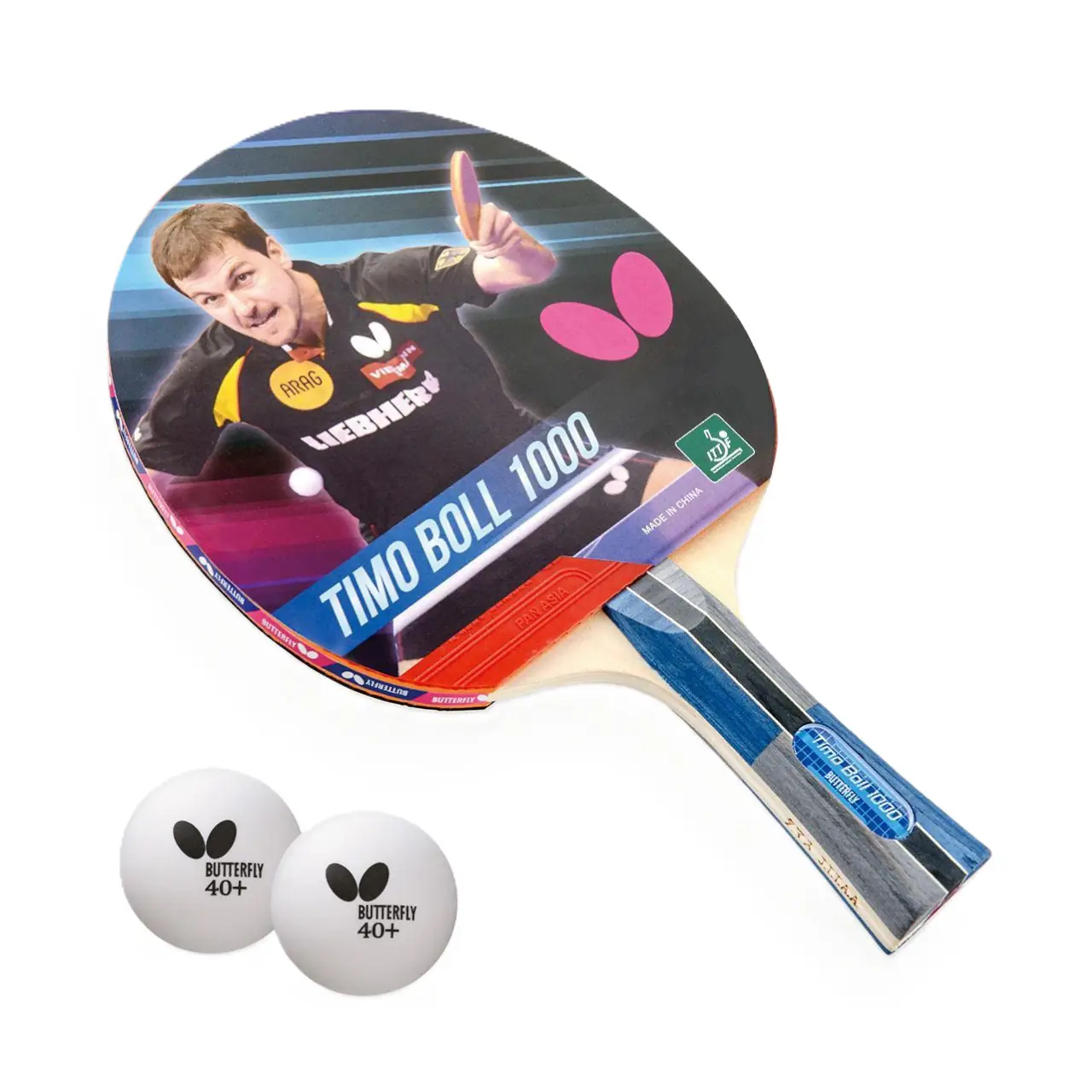 RAQUETA TIMO BOLL 1000 + 2 BOLAS BUTTERFLY
