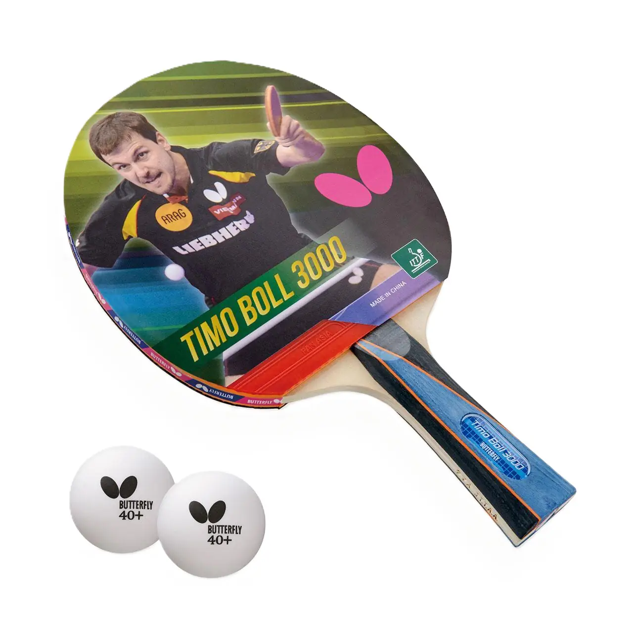 RAQUETA TIMO BOLL 3000 + 2 BOLAS BUTTERFLY